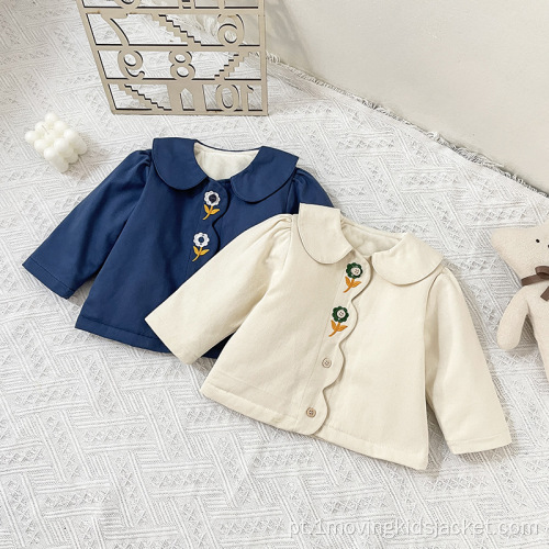 Roupas de inverno para bebê cardigã bordado com colarinho de boneca